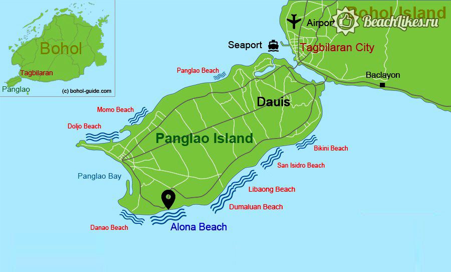 Карта пляжей острова Панглао, Филиппины