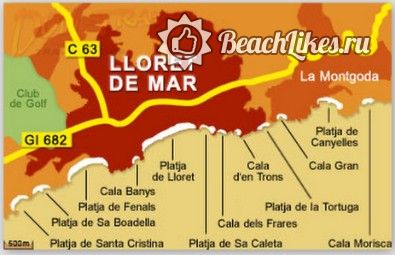 Пляжи Ллорет де мар карта