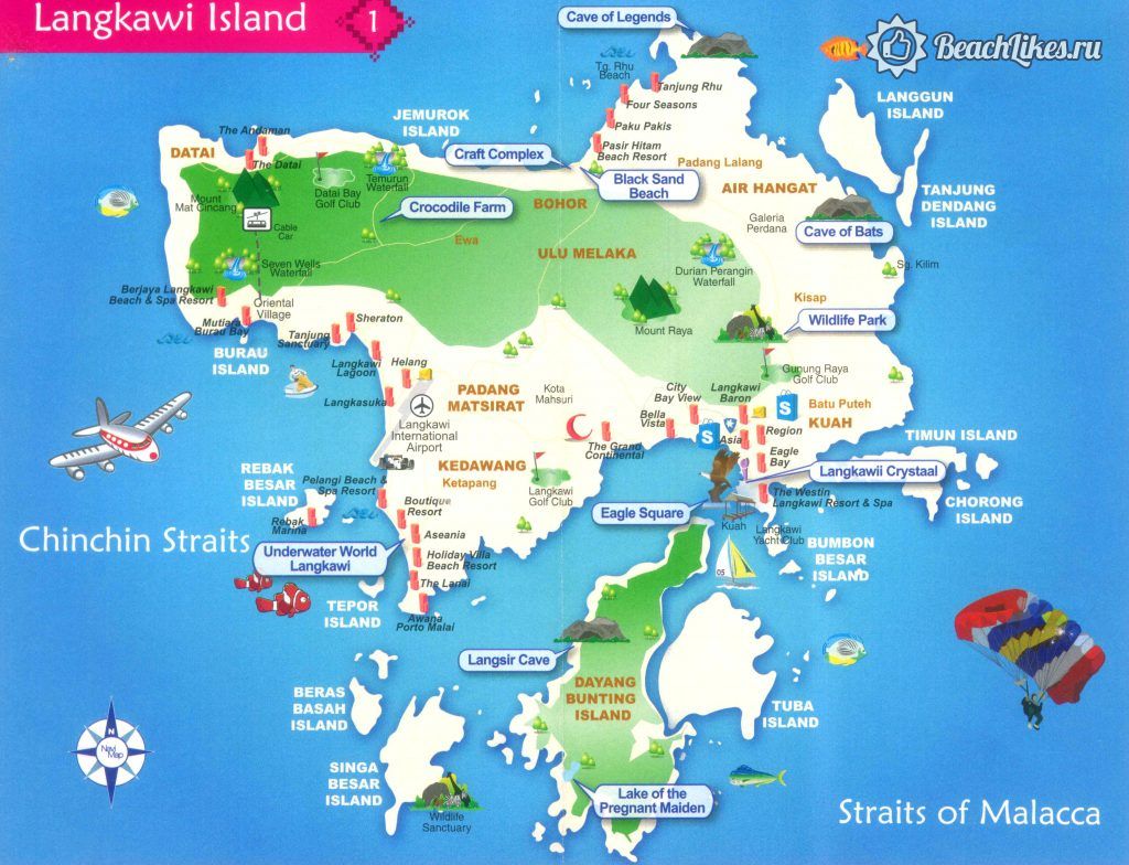 Карта пляжей острова Лангкави в Малайзии