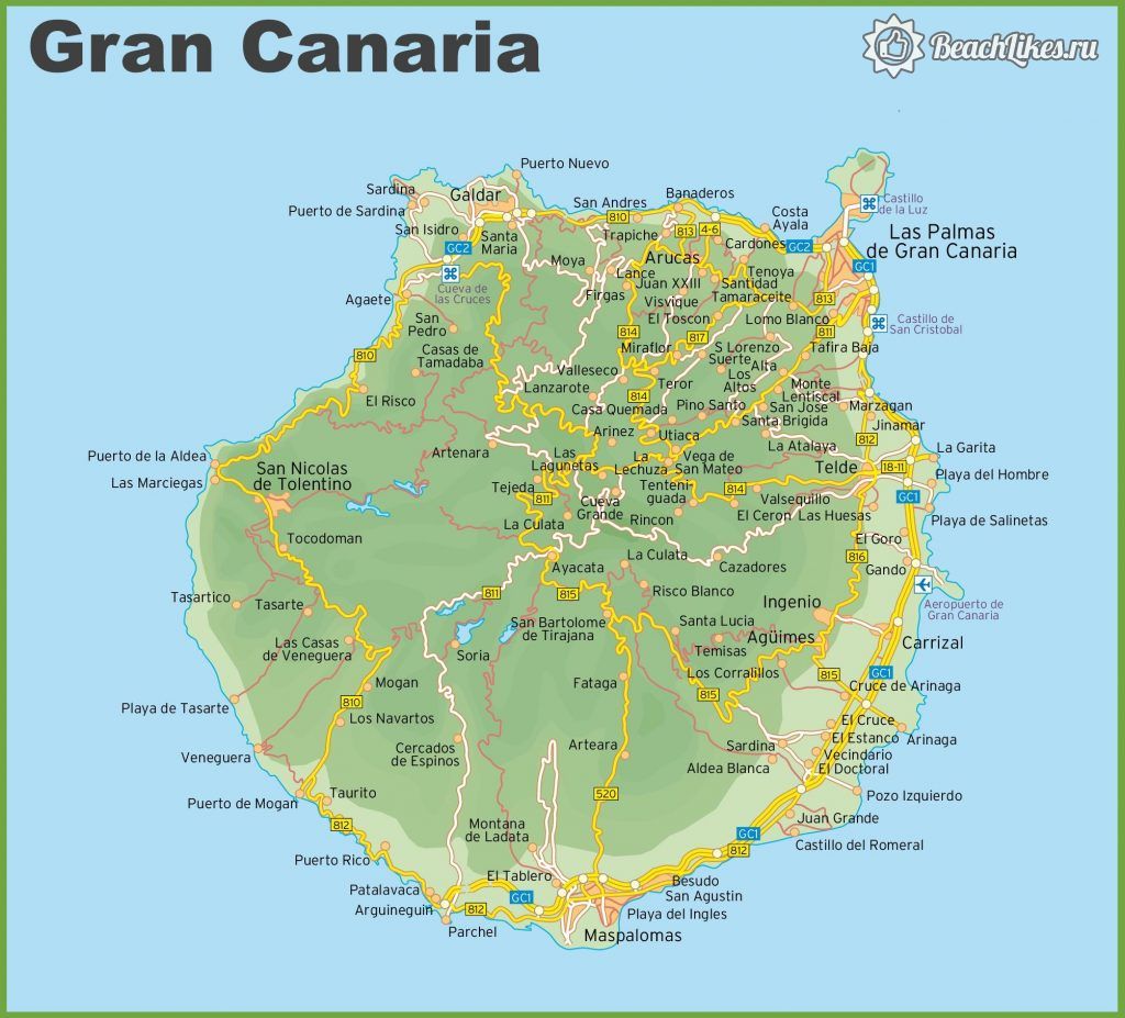 Карта пляжей и городов острова Гран-Канария