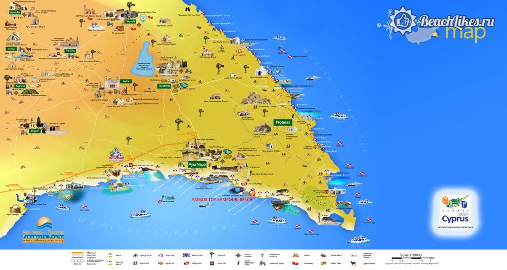 Карта пляжей Айя-Напы на Кипре